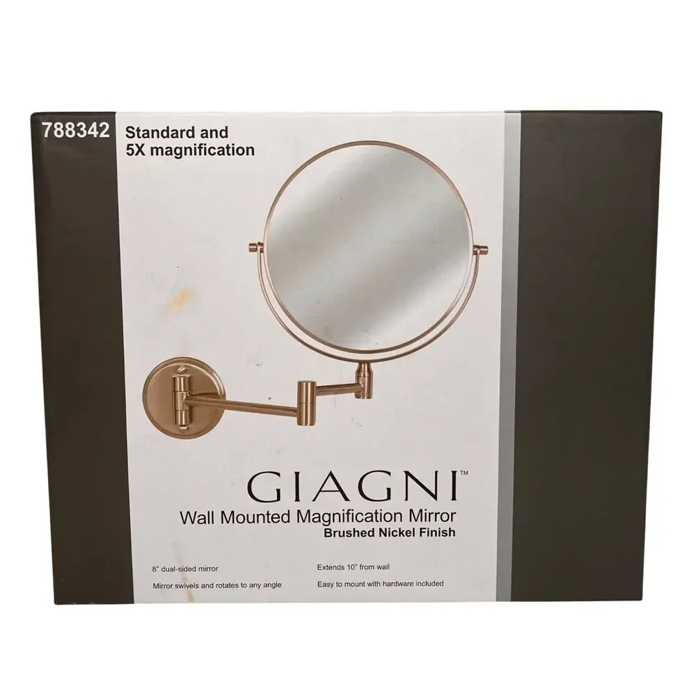Giagni Wall Mounted Magnifying Mirror Brushed Nickel Shaving Bathroom 788342